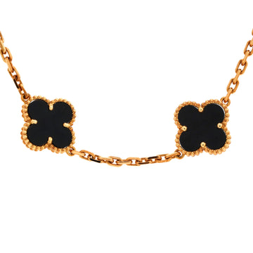 Van Cleef & Arpels Vintage Alhambra 10 Motifs Necklace 18K Yellow Gold and Onyx