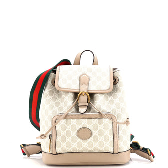 Gucci Interlocking G Patch Drawstring Flap Backpack GG Coated Canvas Small
