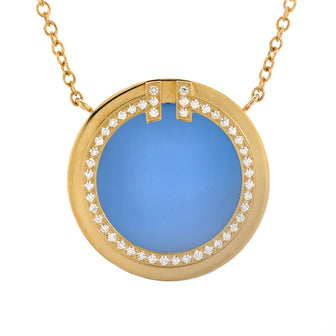 Tiffany & Co. T Circle Pendant Necklace 18K Yellow Gold with Agate and Diamonds Large