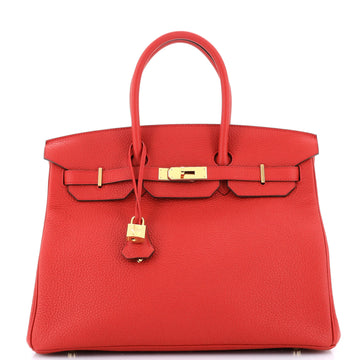 Hermes Birkin Handbag Red Clemence with Gold Hardware 35