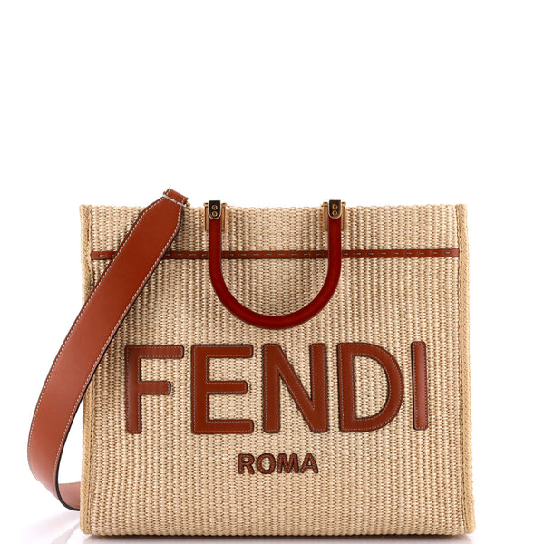 Fendi Sunshine Shopper Tote Woven Raffia Medium 310927