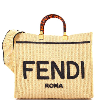 Fendi Sunshine Shopper Tote Woven Raffia Medium