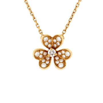Van Cleef & Arpels Frivole Pendant Necklace 18K Yellow Gold with Pave Diamonds Mini