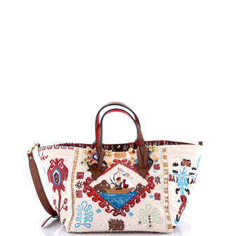 Christian Louboutin Caracaba Tote Embellished Canvas with Leather Small