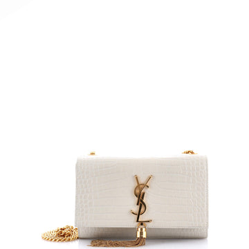 Saint Laurent Classic Monogram Tassel Crossbody Bag Crocodile Embossed Leather Small