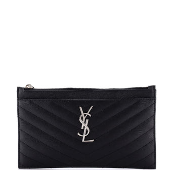 Saint Laurent Classic Monogram Zip Bill Pouch Matelasse Chevron Leather Medium