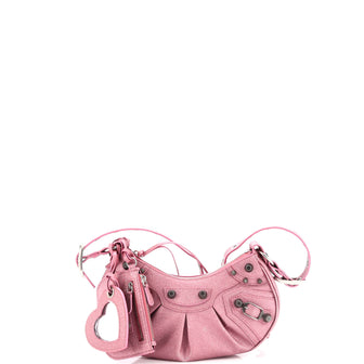 Balenciaga Le Cagole Giant Studs Shoulder Bag Glitter Leather XS