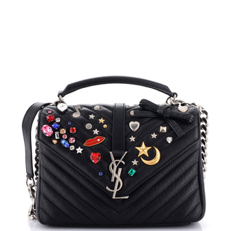 Saint Laurent Classic Monogram College Bag Embellished Matelasse Chevron Leather Medium