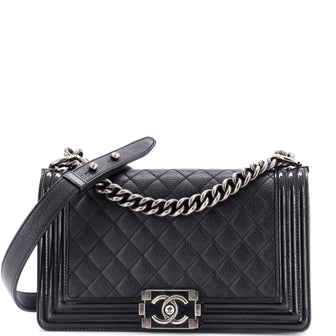 Chanel Boy Flap Bag Quilted Goatskin with Patent Old Medium