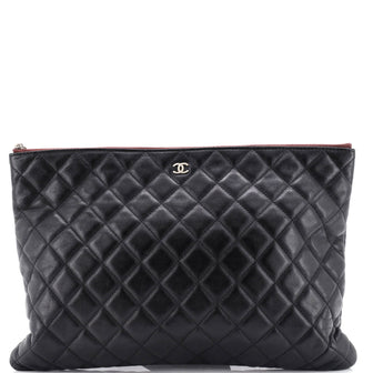 Chanel O Case Clutch Quilted Lambskin Large