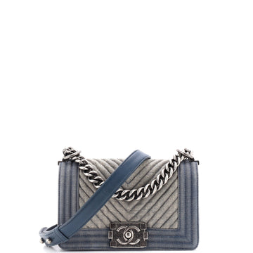 Chanel Boy Flap Bag Chevron Denim Small