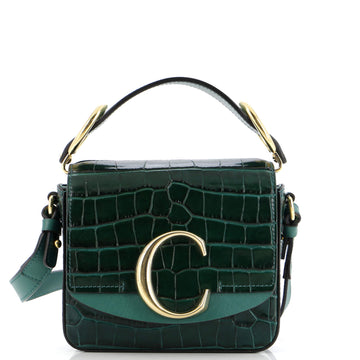 Chloe C Double Carry Bag Crocodile Embossed Leather Mini