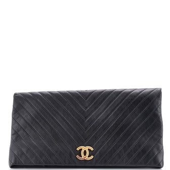 Chanel CC Foldover Clutch Chevron Lambskin Large