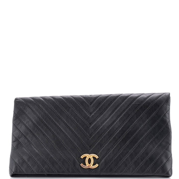 Chanel CC Foldover Clutch Chevron Lambskin Large