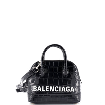 Balenciaga Logo Ville Bag Crocodile Embossed Leather XXS