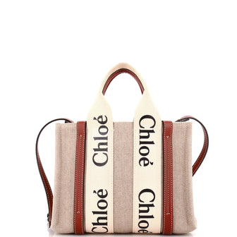 Chloe Woody Tote Canvas with Leather Small
