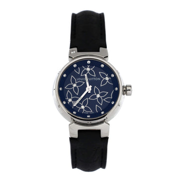 Louis Vuitton Tambour Lovely Quartz Watch Stainless Steel and Leather with Diamonds 28