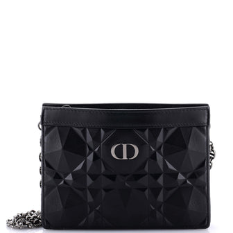 Christian Dior Caro Zipped Pouch With Chain Diamond Motif Cannage Calfskin