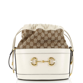 Gucci Horsebit 1955 Bucket Crossbody Bag Leather and GG Canvas Small