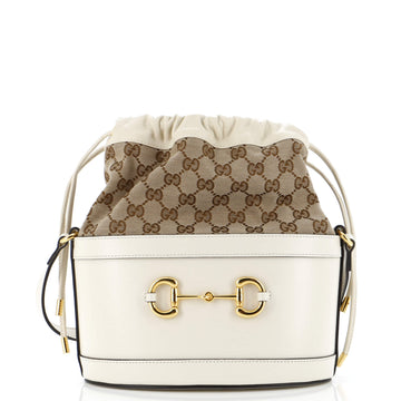 Gucci Horsebit 1955 Bucket Crossbody Bag Leather and GG Canvas Small
