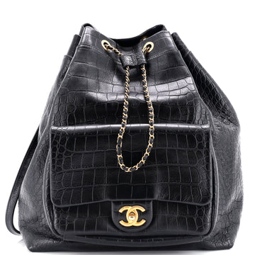 Chanel Drawstring Backpack Crocodile Embossed Calfskin Large