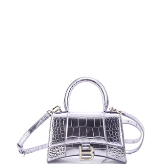 Balenciaga Hourglass Top Handle Bag Crocodile Embossed Leather XS