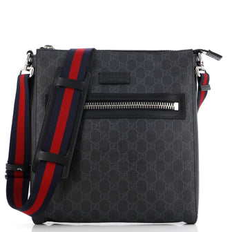 Gucci Web Strap Front Zip Messenger Bag GG Coated Canvas Medium