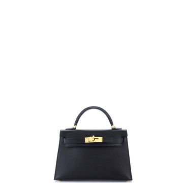 Hermes Kelly Mini II Bag Black Epsom with Gold Hardware 20