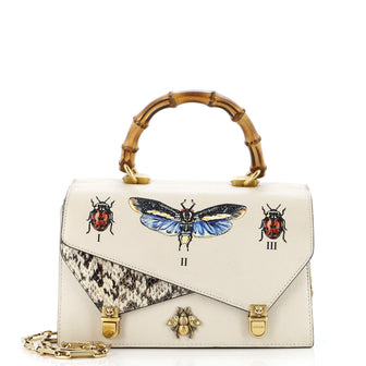 Gucci Ottilia Top Handle Bag Painted Leather with Snakeskin Small