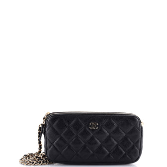 Chanel Double Zip Clutch with Chain Quilted Caviar