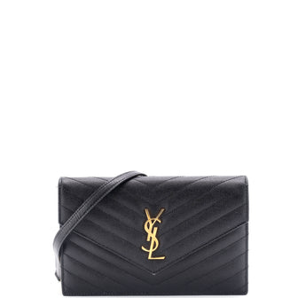 Saint Laurent Classic Monogram Wallet on Chain Matelasse Chevron Leather Small