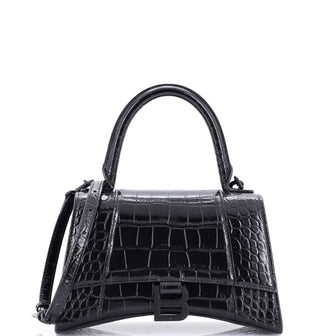Balenciaga Hourglass Top Handle Bag Crocodile Embossed Leather Small