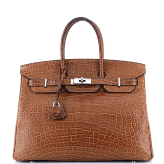Hermes Birkin Handbag Brown Matte Alligator with Palladium Hardware 35