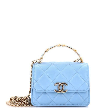 Chanel Coco Enamel Top Handle Flap Clutch with Chain Quilted Lambskin
