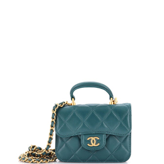 Chanel Top Handle Flap Coin Purse with Chain Quilted Lambskin
