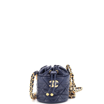 Chanel Twist Your Buttons Drawstring Bucket Bag Quilted Caviar Mini