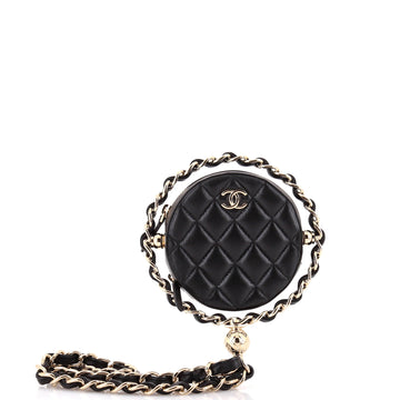 Chanel Frame Chain Around Round Clutch with Chain Quilted Lambskin Mini
