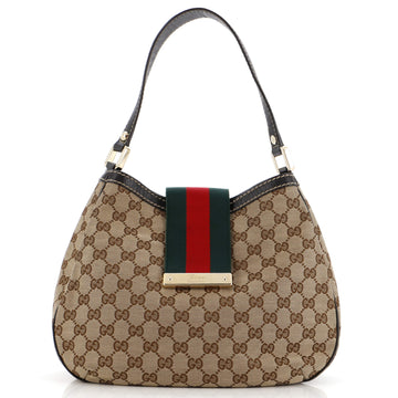 Gucci New Ladies Web Hobo GG Canvas Medium