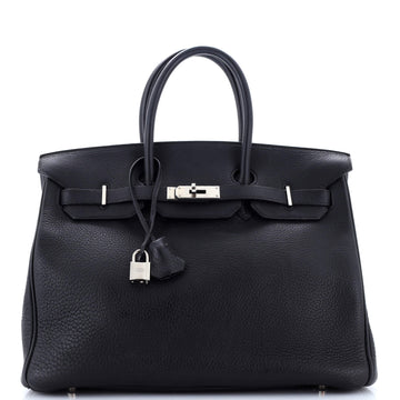 Hermes Birkin Handbag Black Clemence with Palladium Hardware 35