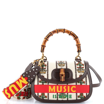 Gucci Bamboo 1947 Top Handle Bag Limited Edition 100 Centennial Printed Canvas Medium