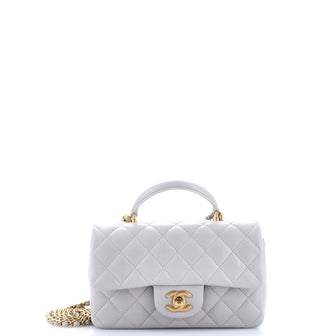 Chanel Classic Single Flap Top Handle Bag Quilted Lambskin Mini