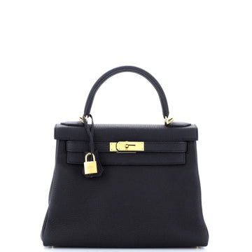 Hermes Kelly Handbag Black Togo with Gold Hardware 28