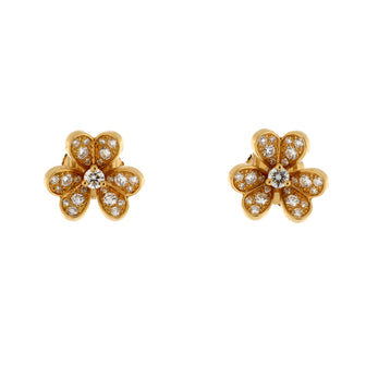 Van Cleef & Arpels Frivole Stud Earrings 18K Yellow Gold and Pave Diamonds Mini