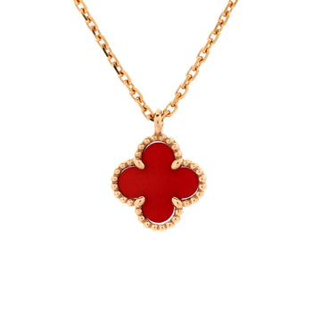 Van Cleef & Arpels Sweet Alhambra Pendant Necklace 18K Rose Gold and Carnelian