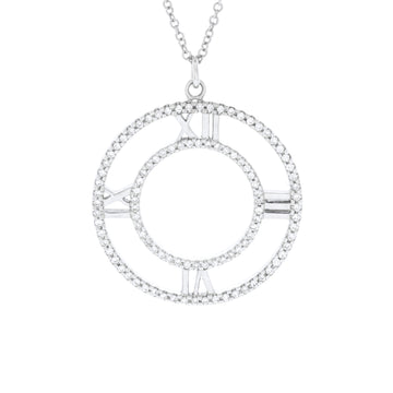 Tiffany & Co. Atlas Open Medallion Pendant Necklace 18K White Gold with Pave Diamonds Large