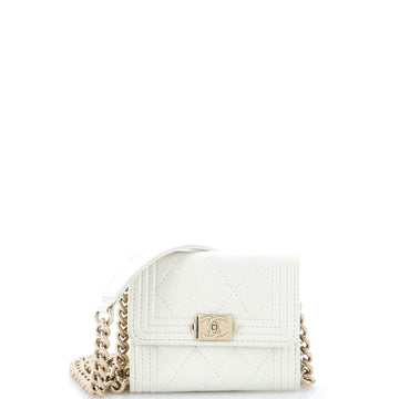 Chanel Boy Flap Card Holder on Chain Quilted Caviar