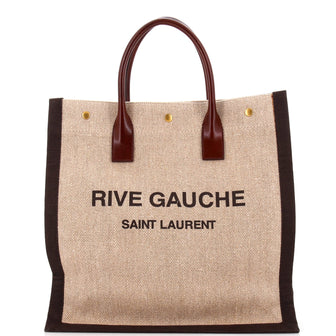 Saint Laurent Rive Gauche Shopper Tote Raffia with Canvas Tall