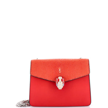 Bvlgari Serpenti Forever Square Shoulder Bag Leather and Stingray Small