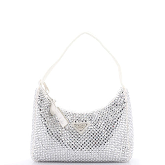 Prada Re-Edition 2000 Hobo Crystal Embellished Satin Mini