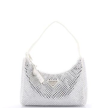 Prada Re-Edition 2000 Hobo Crystal Embellished Satin Mini